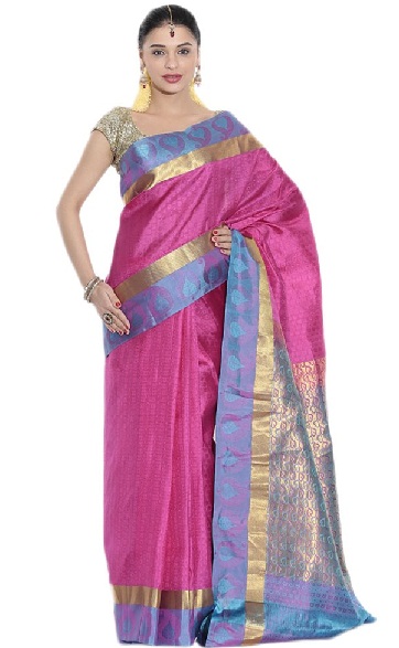 Το ροζ και μπλε Kanjivaram Silk Saree
