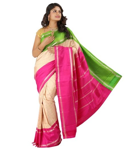 Vaaleanpunainen Kanchipuram Saree