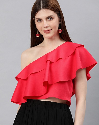 One Shoulder Frill Crop Top