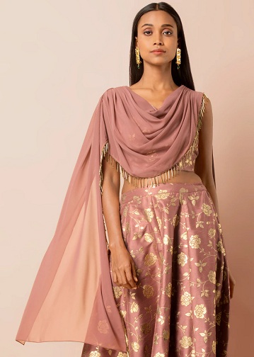 Ροζ Crop Top με Dupatta