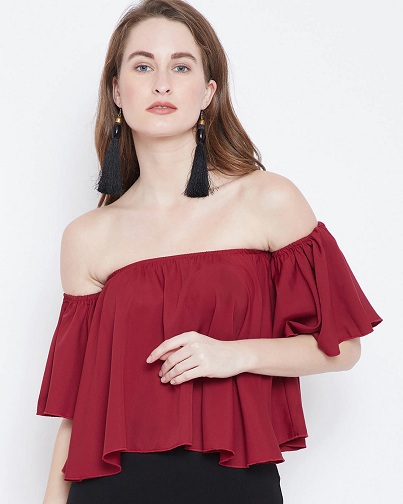 Off Shoulder Ruffle Crop Top