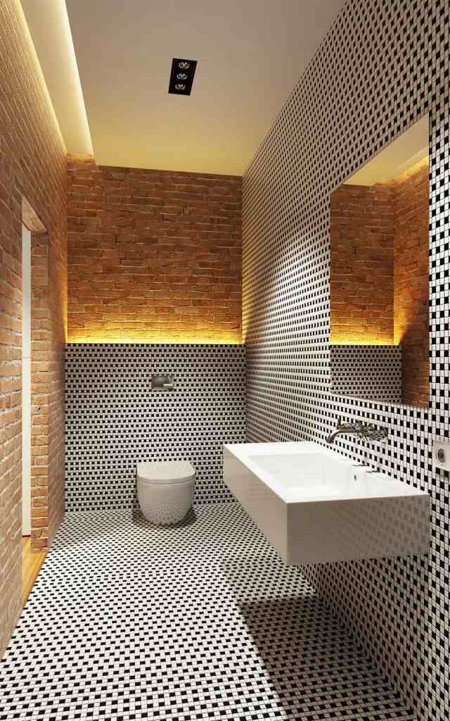 levande-idéer-badrum-utan-fönster-svart-vit-mosaik-tegel-vägg-indirekt-belysning
