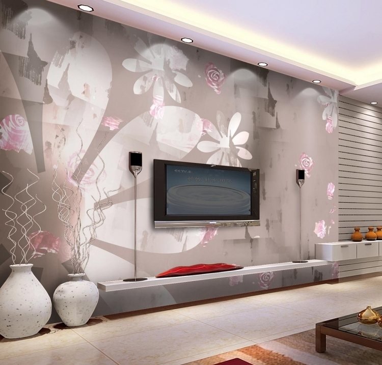 vardagsrum-vägg-tapeter-idéer-pastellfärger-taupe-rosa-blommotiv