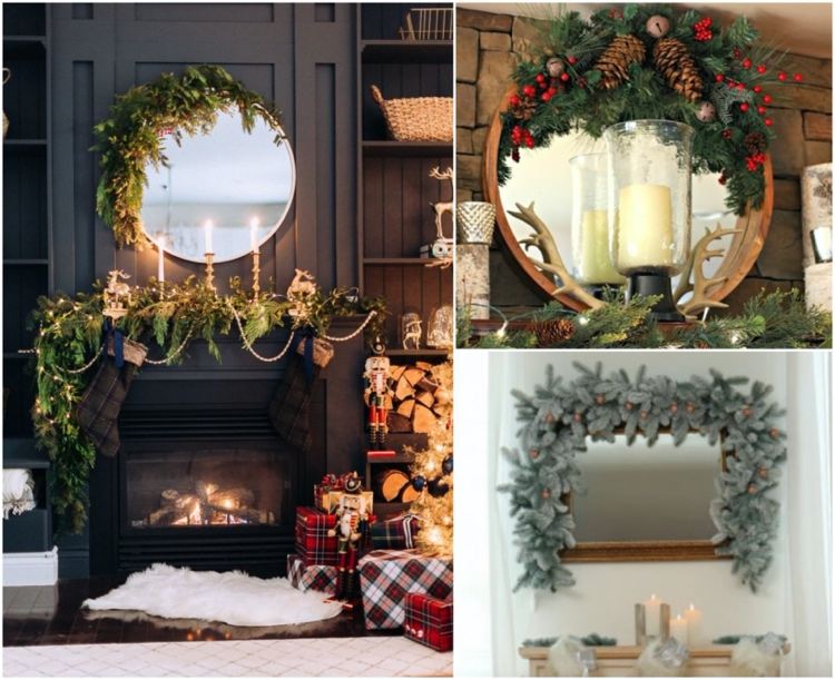 Dekorera spegeln i hallen eller ovanför eldstaden till jul