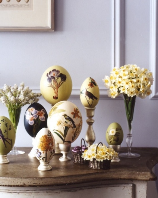 deco idéer för påskägg fåglar klistermärke idéer med blommor