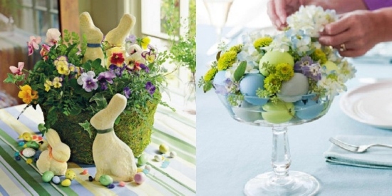 dekorationsidéer med mossblommor ägg påskhare