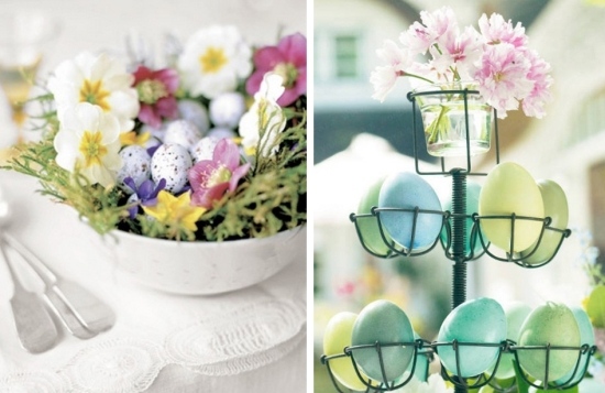 bordsidéer dekoration påsk vårblommor äggställ metall