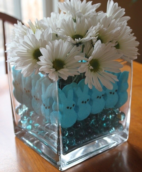 fyrkantig glasvas påsk-vårblomma-vita kaninfigurer