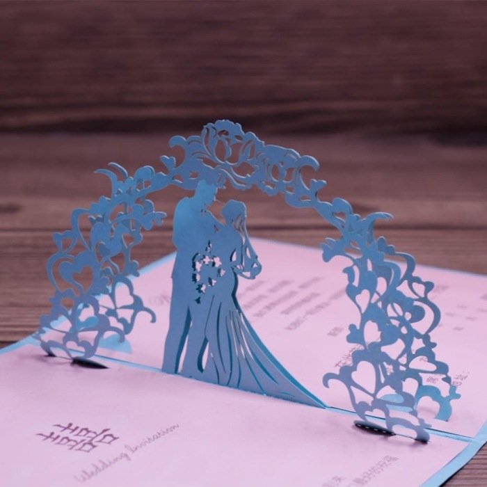 3D-bröllop-kort-dekorativa-element-brud-par-blå-diy-tillbehör