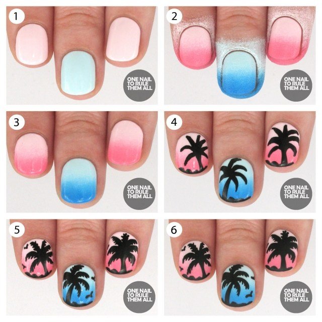 nagelmotiv-sommar-gör-det-själv-ombre-nagellack-palmer