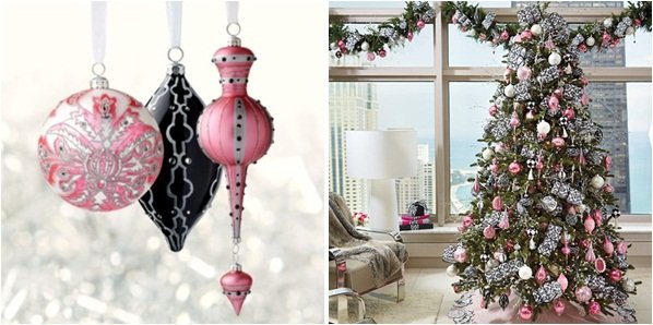 Julgransdekorationer-idéer-rosa-svart