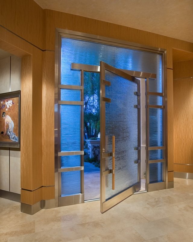 Frostat glas-metallram ingångsdörr sideljus-moderna lägenhet entrédörrar