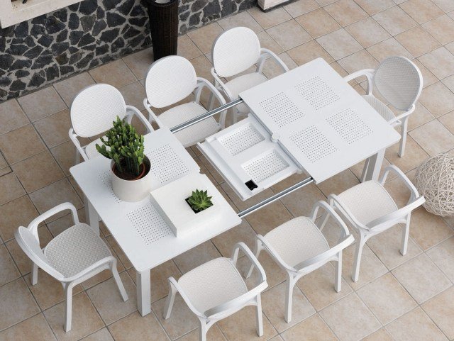 Fällbart bord Levante förlängningsbord vita ben i Raffaello-Galiotto aluminium