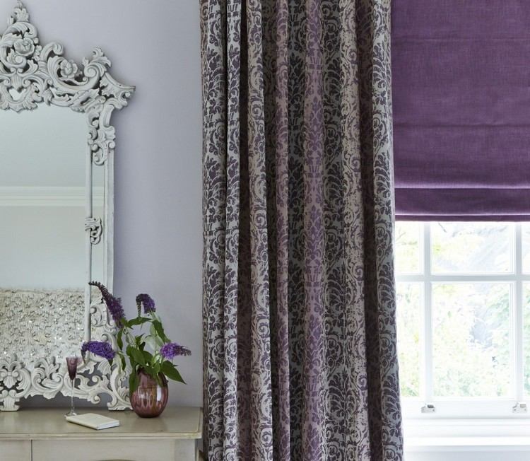 Barock gardiner-sovrum-lila-grå-mönster