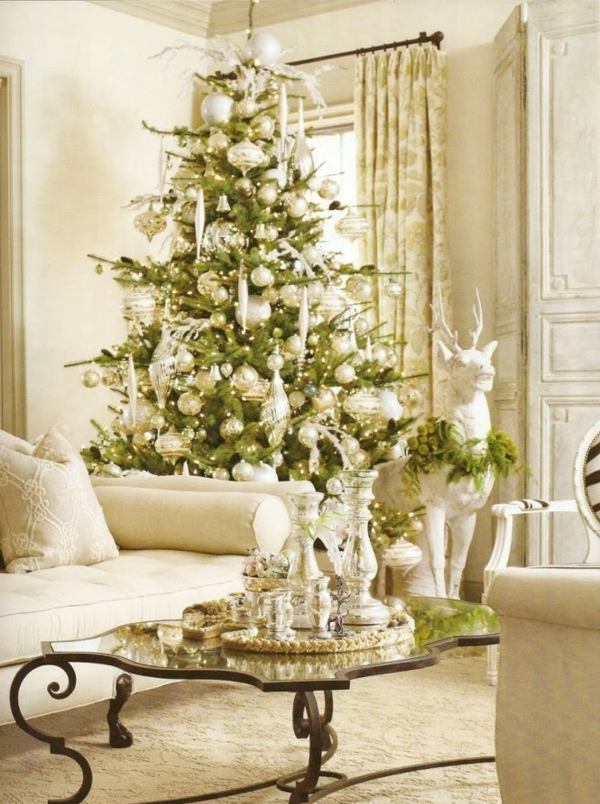 festlig julgransdekoration hjortfigur vitguld silverfärg