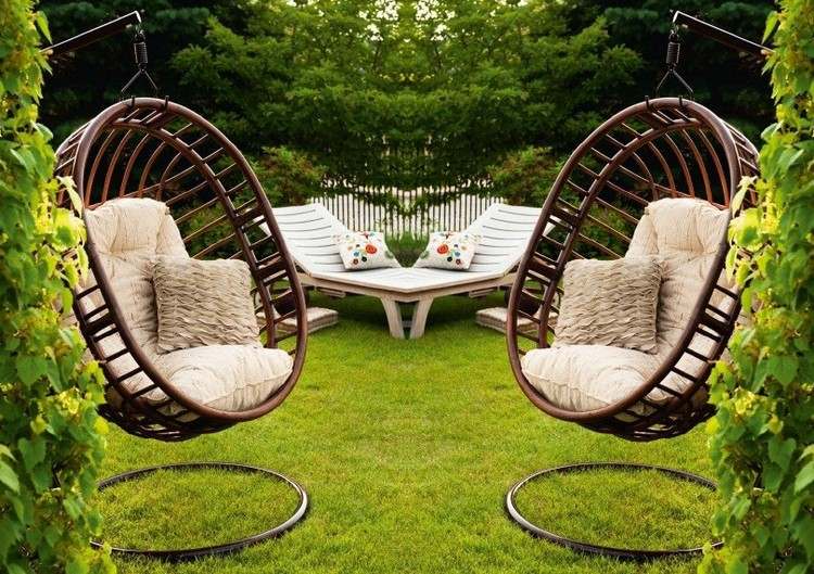 Hängande stol-ram-utomhus-trädgård-trä-ram-rund-metall-ram