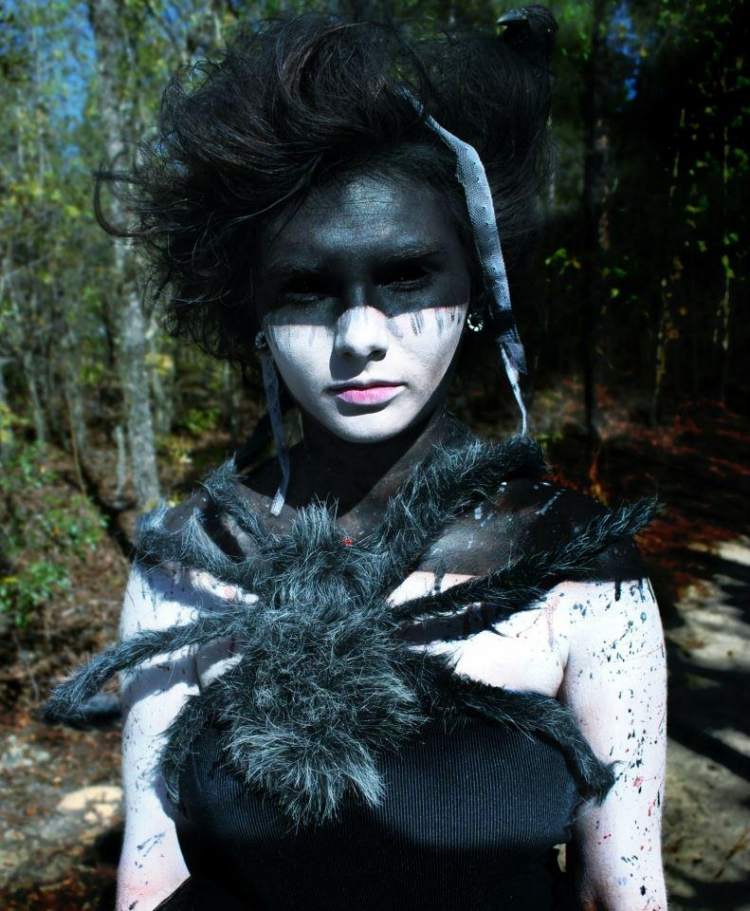 Halloween-kostymer -demon-kvinna-spindel-svart-läskiga