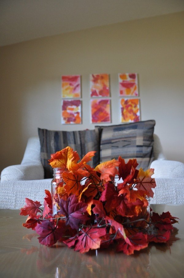 Herbstdeko konstgjorda blad soffbord väggdekoration