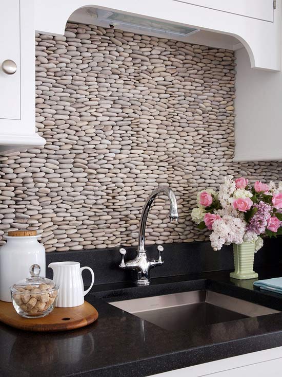Flodstenar kakelvägg i landstil designidéer