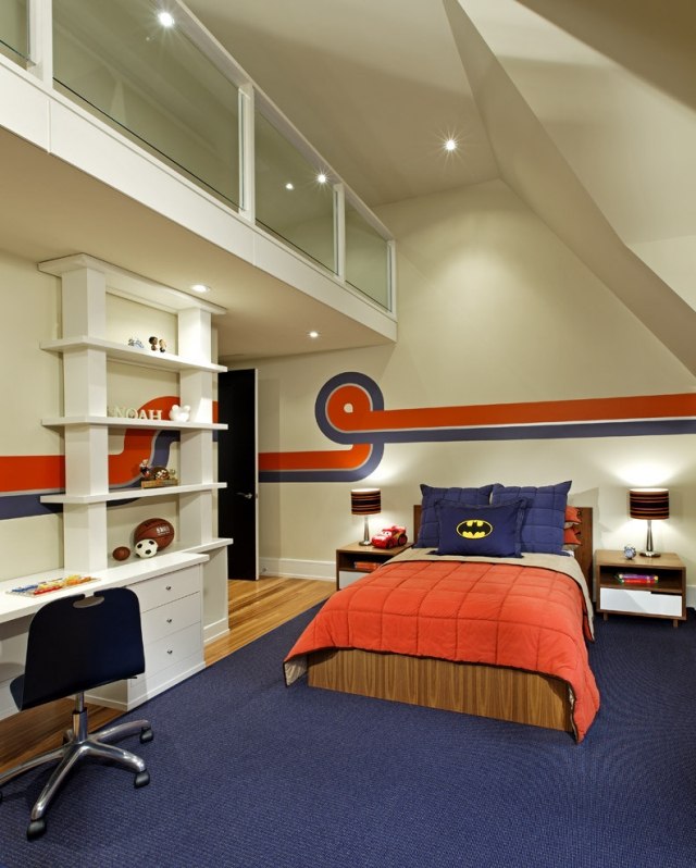 Barnrum-design-färg-modern-mönster-pojke-orange-blå