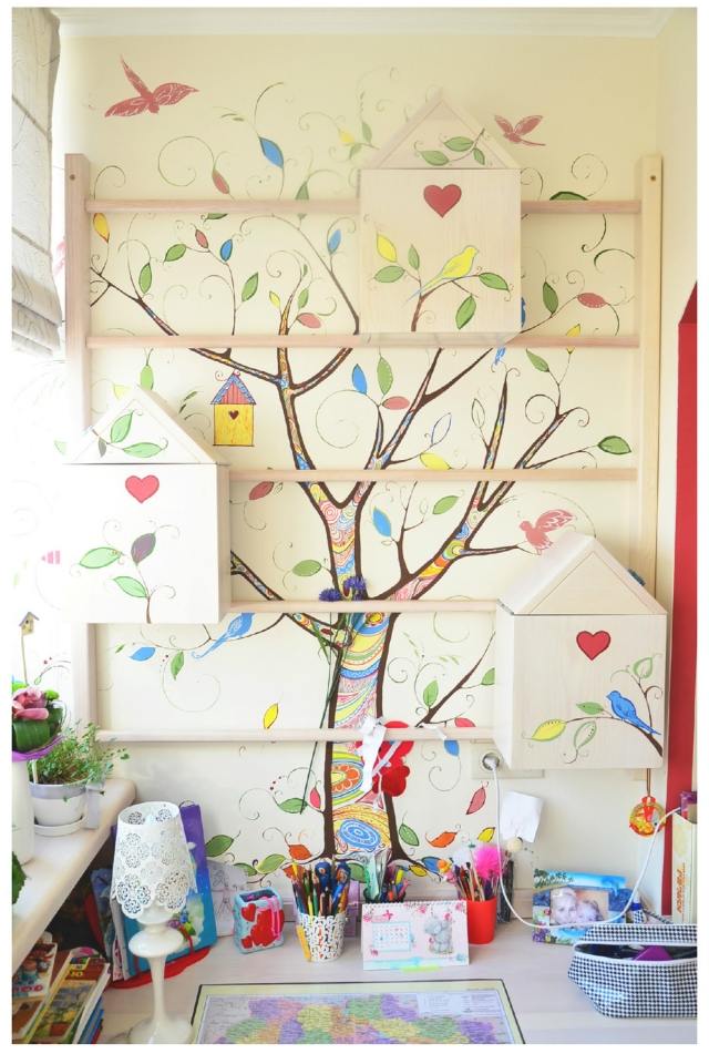 barnrum-design-måla-flickor-rum-träd-målning