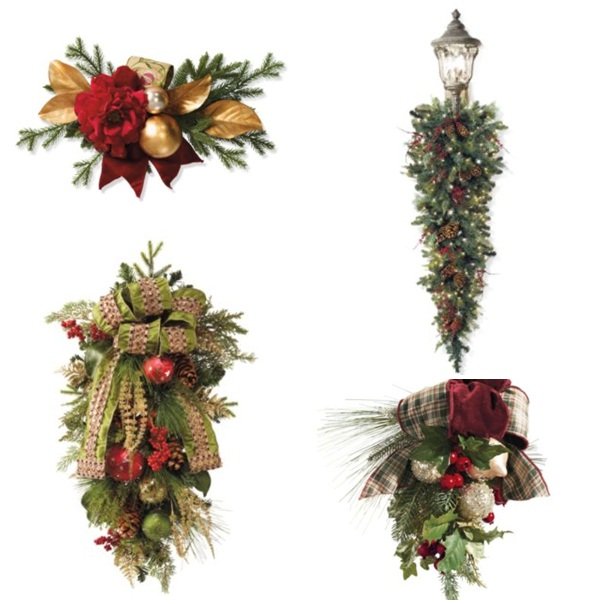 Juldekorationer granar blommor