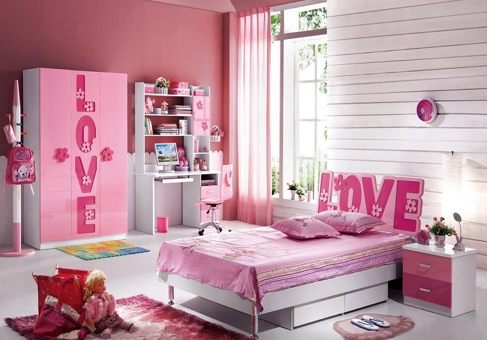 Ροζ Θέμα Παιδική κρεβατοκάμαρα εσωτερική διακόσμηση