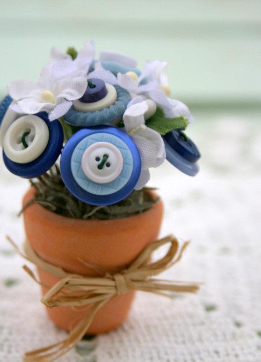Craft idéer knappar mini blomkruka faux blommor