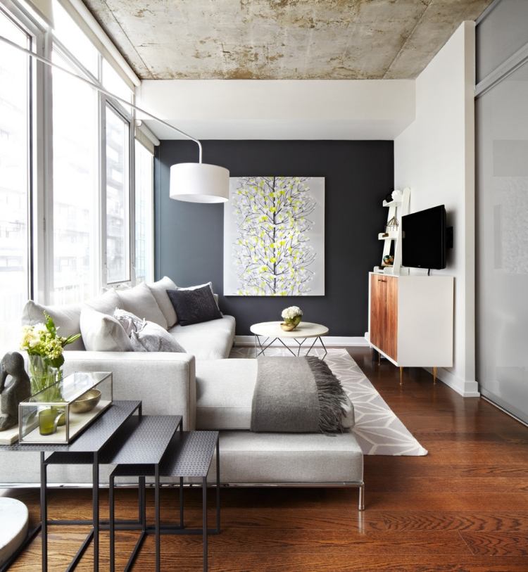 vardagsrum-idéer-design-skapande-modern-grå-trägolv-massiv-matta-soffa-bild
