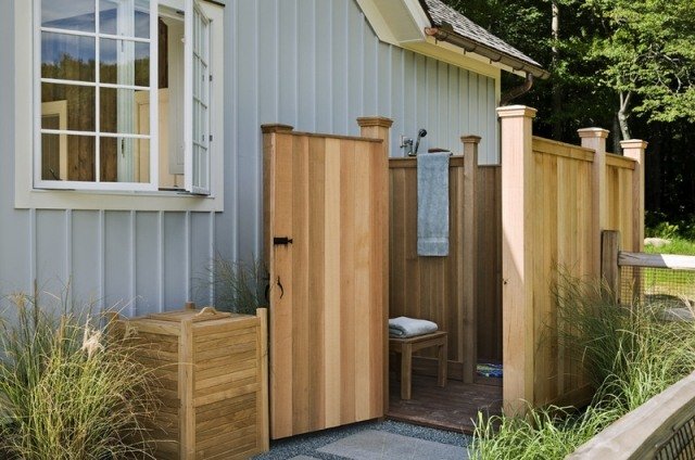 Trädgård dusch duschkabin-walk-in design trä trädgård utrustning