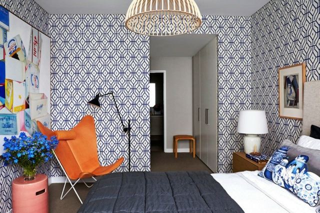 Sovrum inrättade original idé orange fåtölj hängande lampa