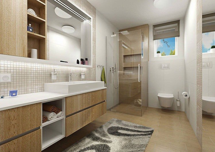 modernt badrum-vitt-ljust trä-duschkabin