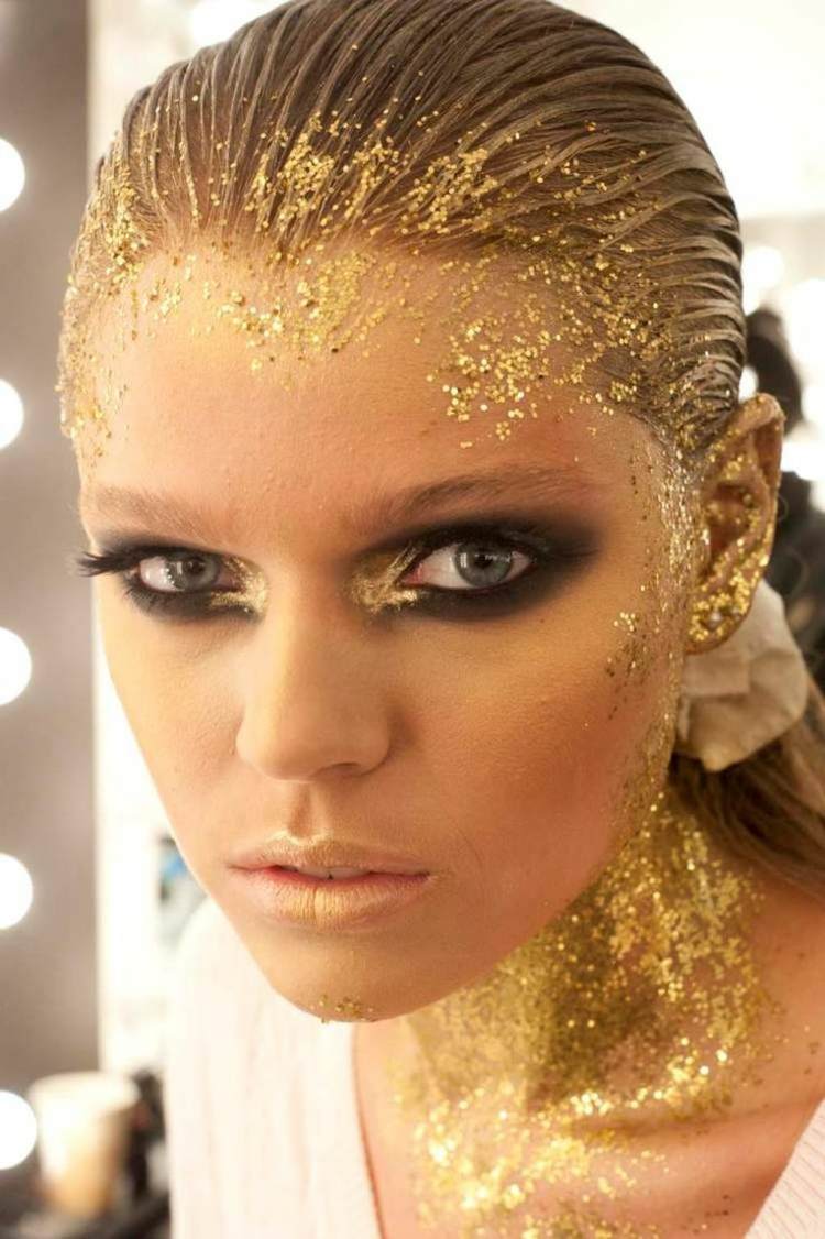 Smink tips för karneval smokey eye gold glitter hår
