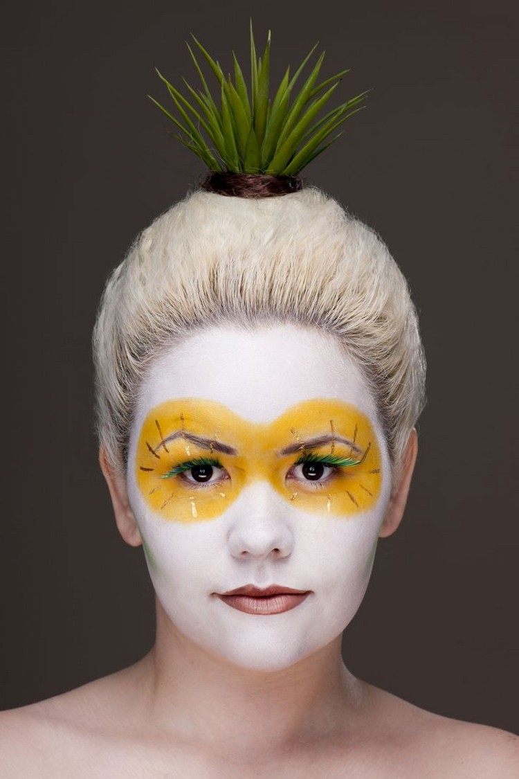 Makeup-tips-karneval-idéer-ananas-gröna-ögonfransar-frisyr-växt