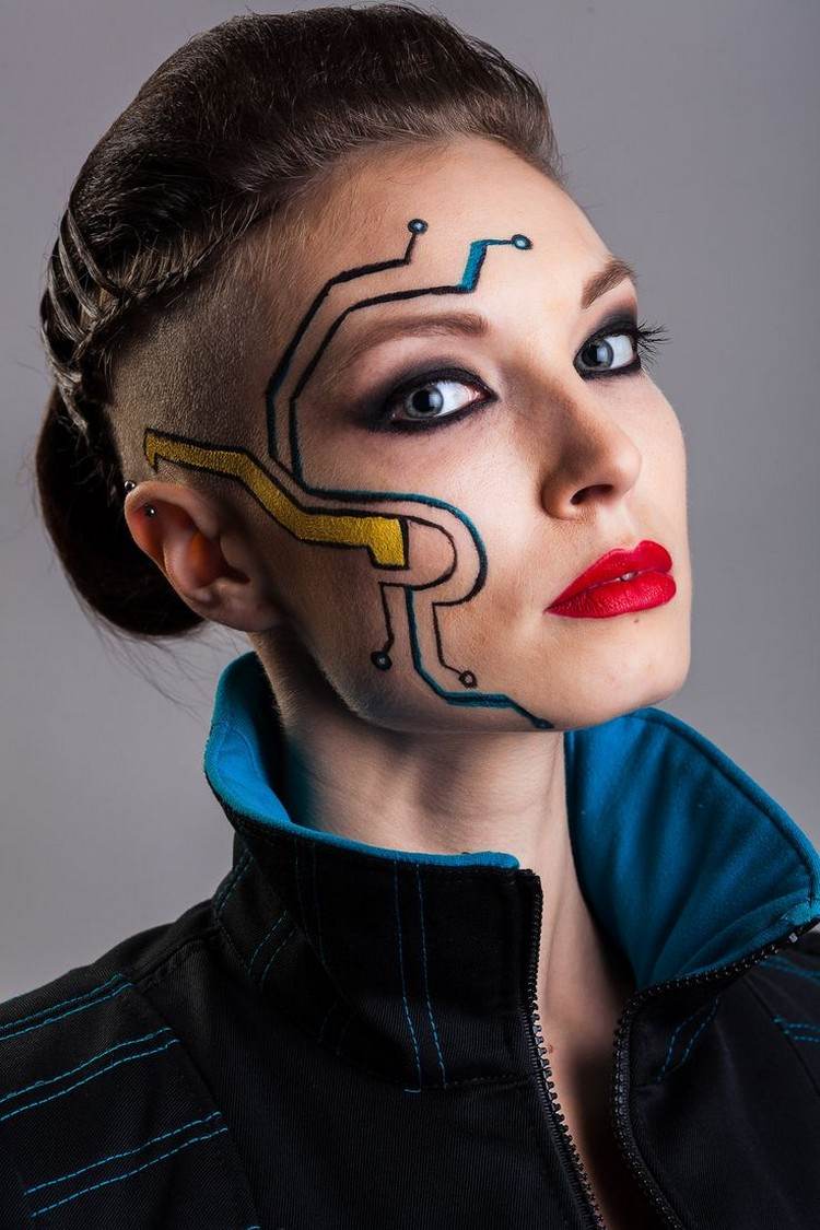 Makeup-tips-karneval-idéer-futuristisk-halv-rakad-frisyr