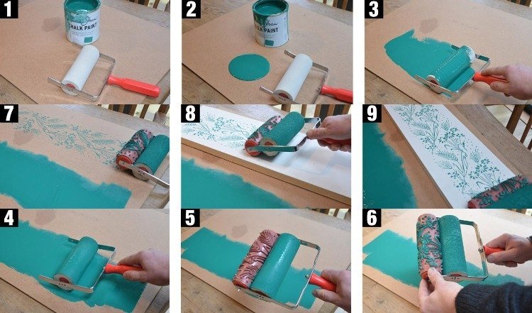 Gör-det-själv-väggidéer -säng-gör-det-själv-målar-rulle-mönsterrulle-mönsterrulle