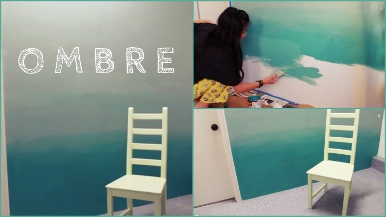 väggmålning-idéer-sovrum-gör-det-själv-ombre-turkos-vit-instruktioner-video