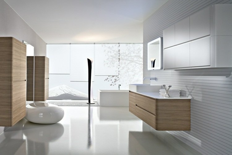 levande idéer för badrum minimalistiska-vita-möbler-trä-fönster fram