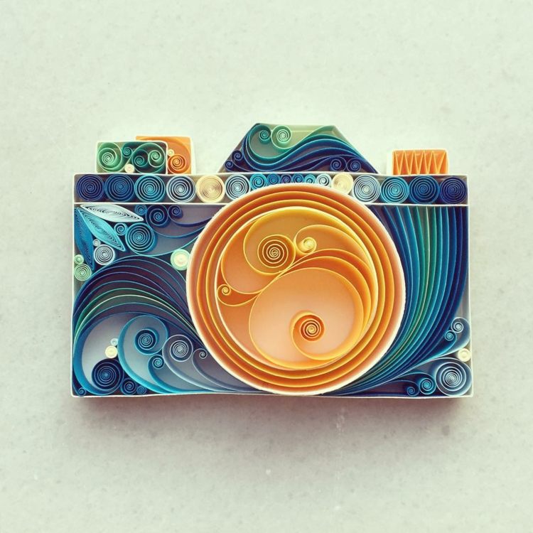 hantverk idéer papper kamera gåva idé kartong blå gul retro
