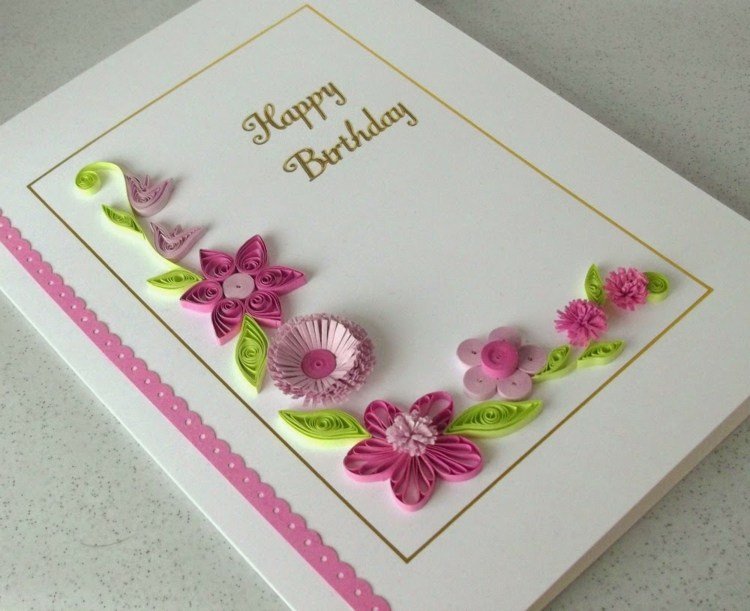 hantverk idéer med papper födelsedagskort dekorera rosa blommor