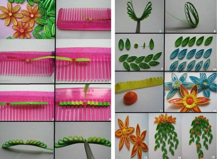 hantverk idéer papper instruktioner blommor blad kam verktyg