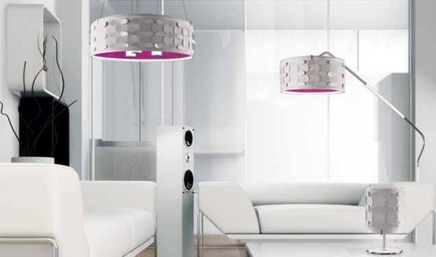 Vardagsrumsinredning belysning-golvlampa hängande lampa-rosa insida
