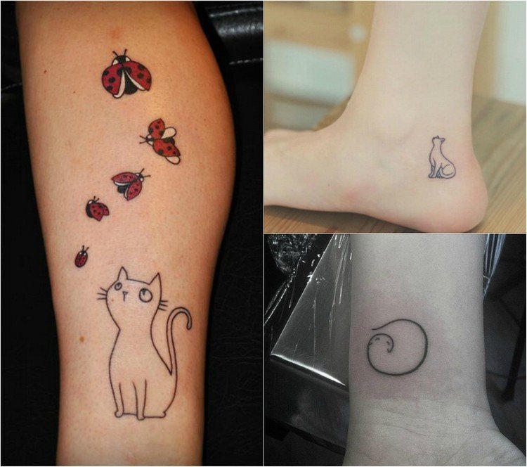 katt-tatuering-idéer-svarta linjer-handled-fotled