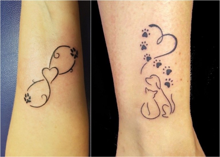 tatuering för avliden katt med oändliga tecken tassar och hjärta