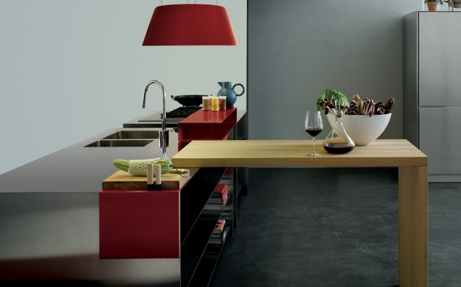 Modernt designkök rostfritt stål-röda accenter-matbord Elmar