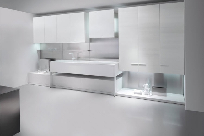 Vit minimalistisk köksdesign-Scic integrerad belysning System30 Sempione