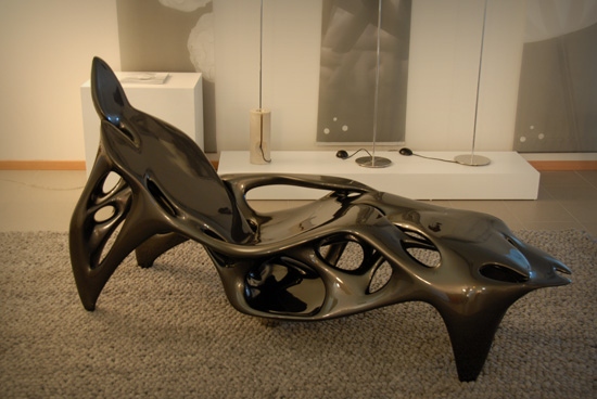 Root relax fåtölj Kol Mac svart futuristiska former 3d -utskrift