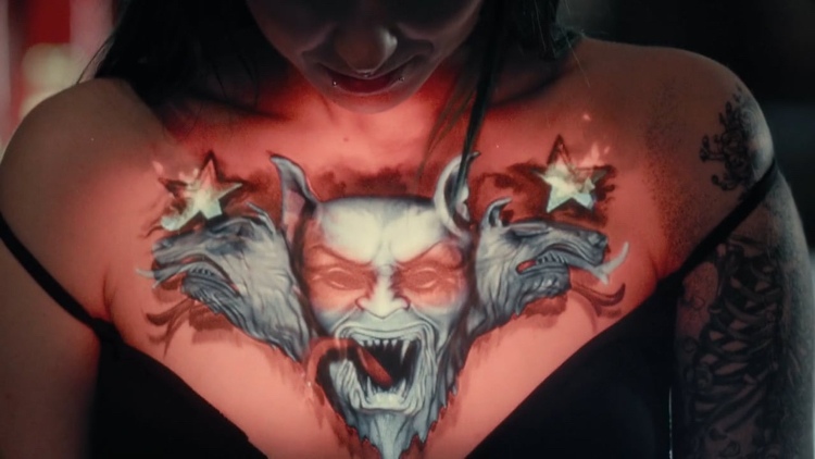 3D Projection Mapping body tattoo chest devil