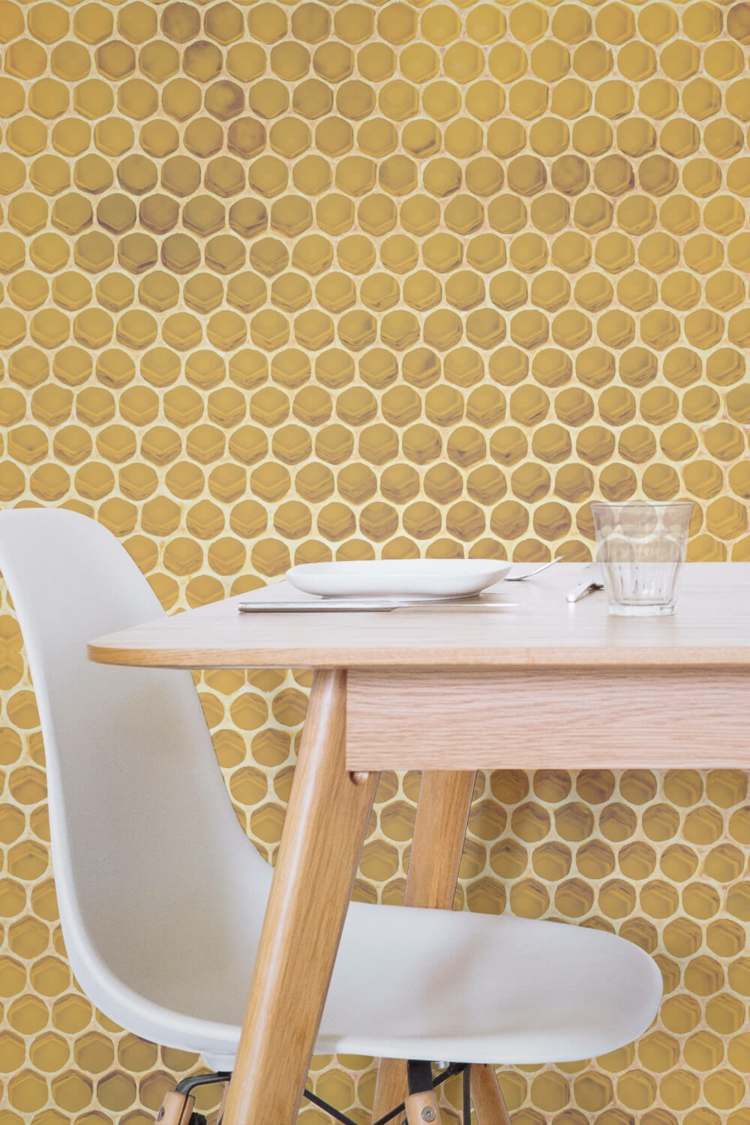 3d-tapeter-honungskaka-bin-gul-vägg-design-matsal