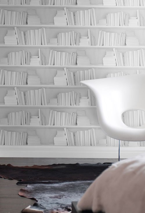 3d tapetmönster skandinaviska möbler hembibliotek